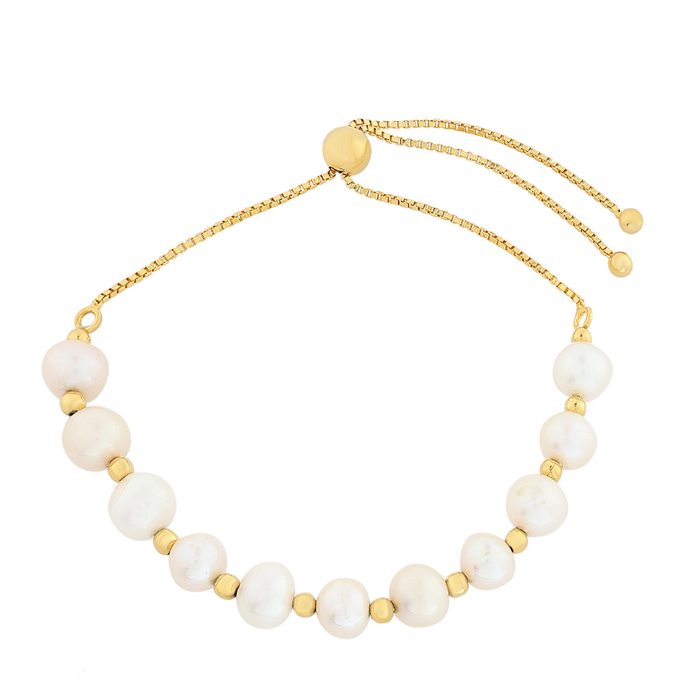 Pozlacené Stříbro 925/1000 - Náramek s Barokní Sladkovodní Kultivovanou Perlou - Karátové číslo: 23.74. přibližná hmotnost: 7.51 gramů