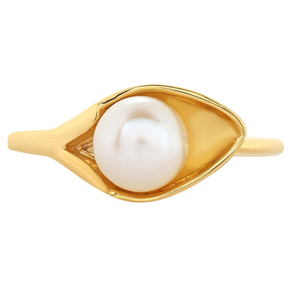 Pozlacené Stříbro 925/1000 - Prsten s Barokní Sladkovodní Kultivovanou Perlou - Karátové číslo: 1.89. přibližná hmotnost: 2.36 gramů