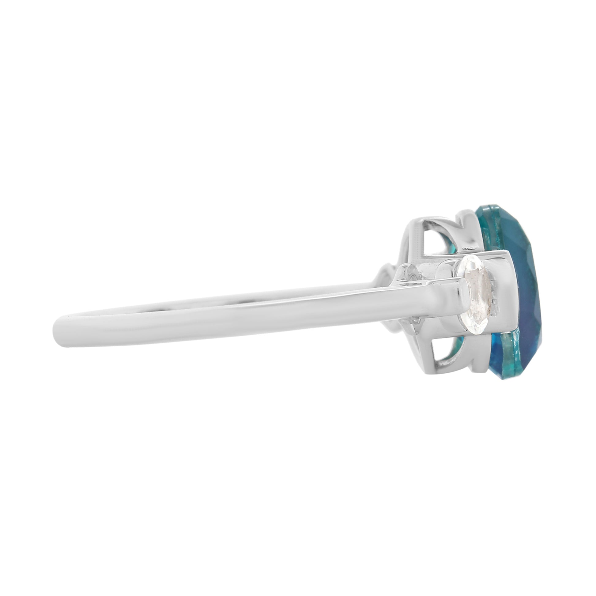 Stříbro 925/1000 - Prsten s Pavím Křemenem a Bílým Topazem - Karátové číslo: 2.34. přibližná hmotnost: 2.64 gramů 5 