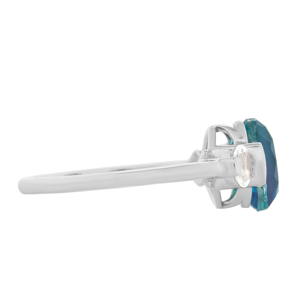 Stříbro 925/1000 - Prsten s Pavím Křemenem a Bílým Topazem - Karátové číslo: 2.34. přibližná hmotnost: 2.64 gramů 2 