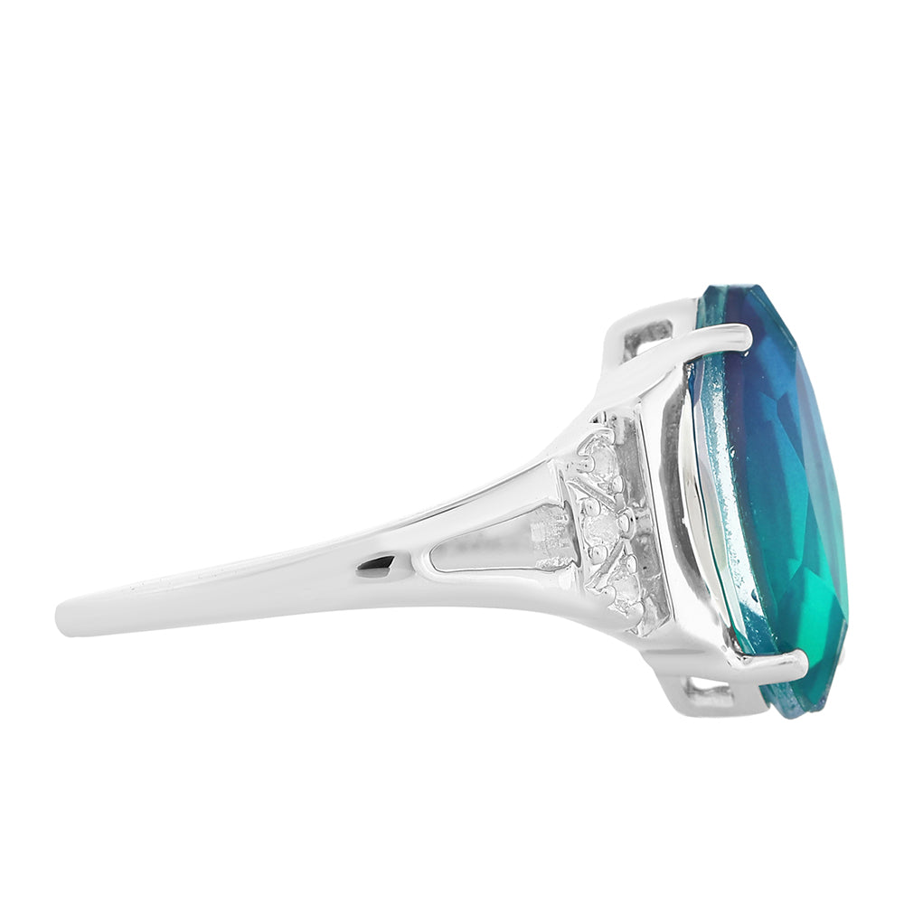 Stříbro 925/1000 - Prsten s Pavím Křemenem a Bílým Topazem - Karátové číslo: 2.95. přibližná hmotnost: 3.59 gramů