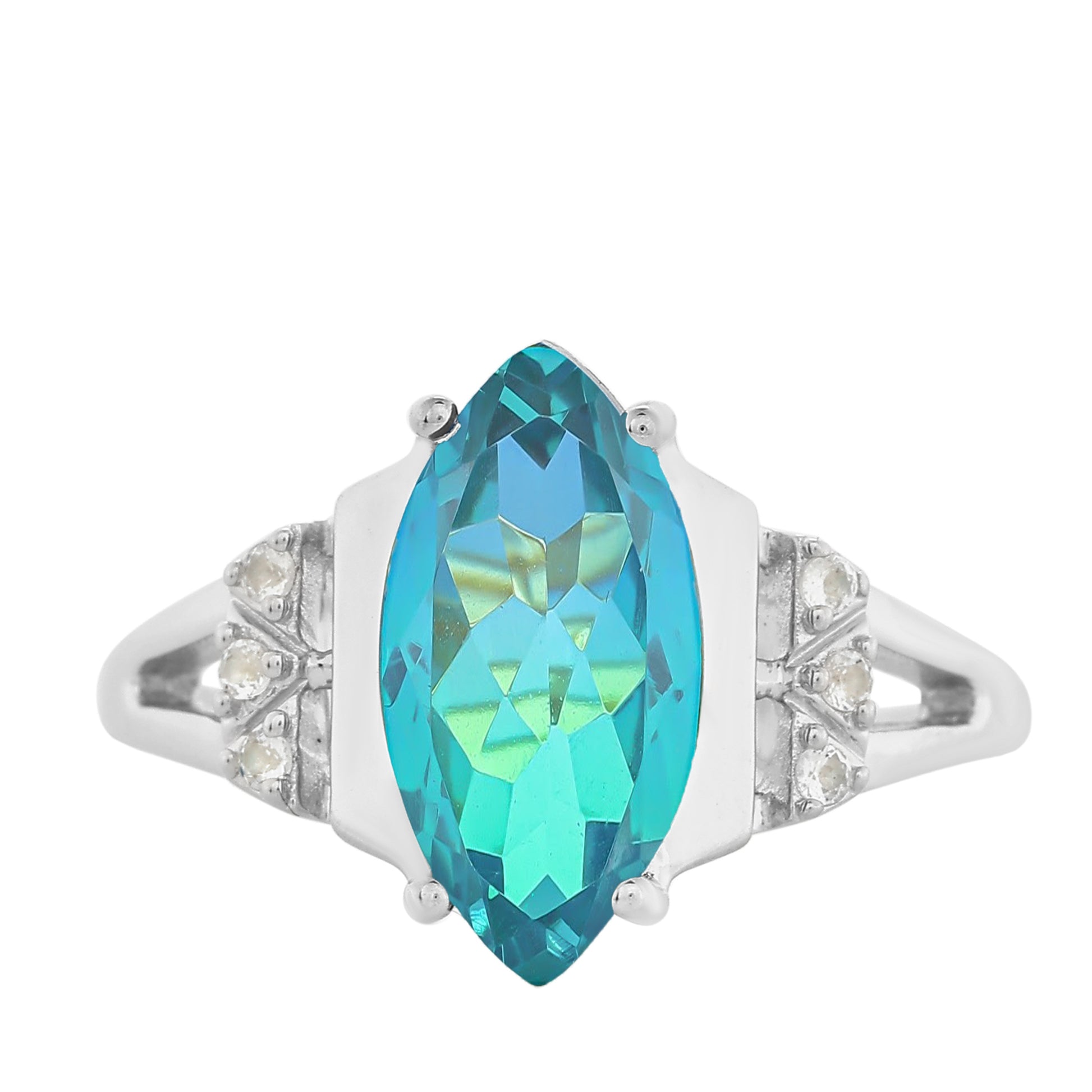 Stříbro 925/1000 - Prsten s Pavím Křemenem a Bílým Topazem - Karátové číslo: 2.95. přibližná hmotnost: 3.59 gramů 8 