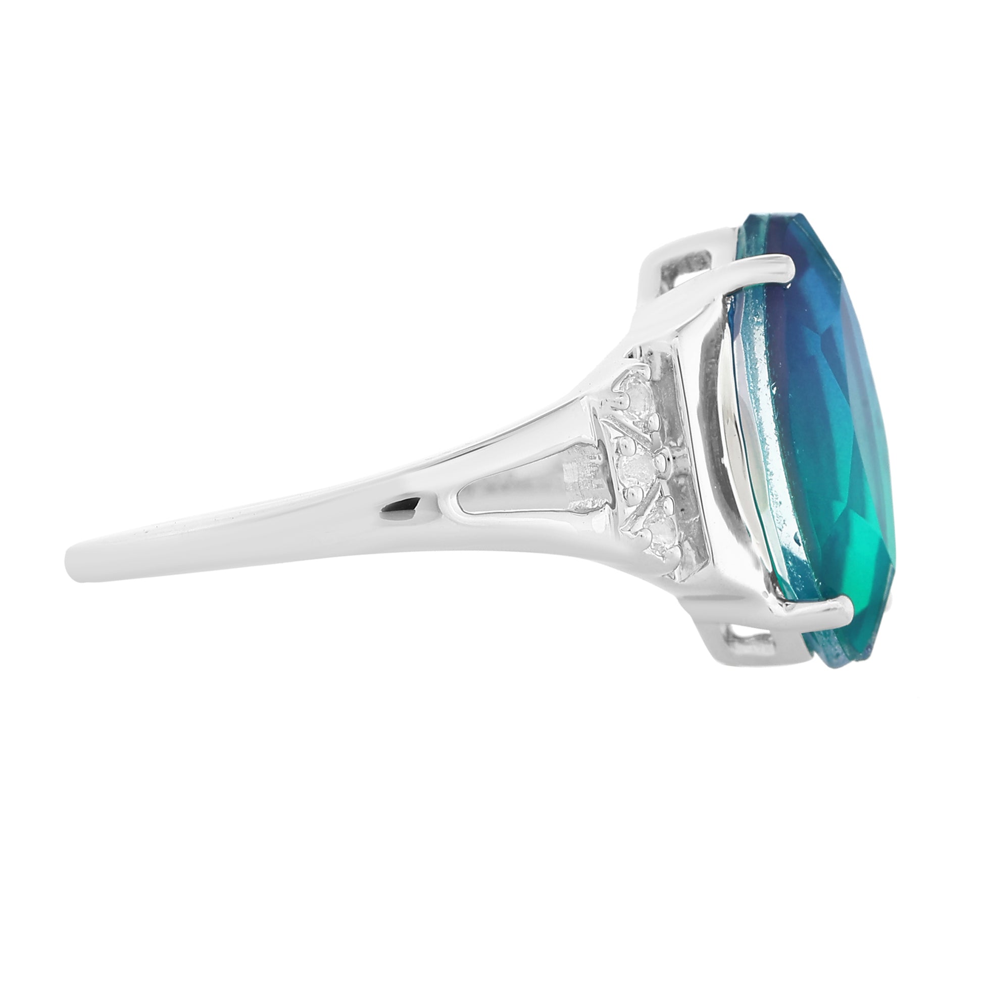 Stříbro 925/1000 - Prsten s Pavím Křemenem a Bílým Topazem - Karátové číslo: 2.95. přibližná hmotnost: 3.59 gramů 5 