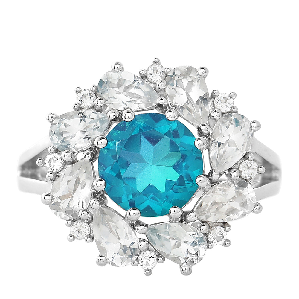 Stříbro 925/1000 - Prsten s Pavím Křemenem a Bílým Topazem - Karátové číslo: 4.14. přibližná hmotnost: 4.1 gramů 1 