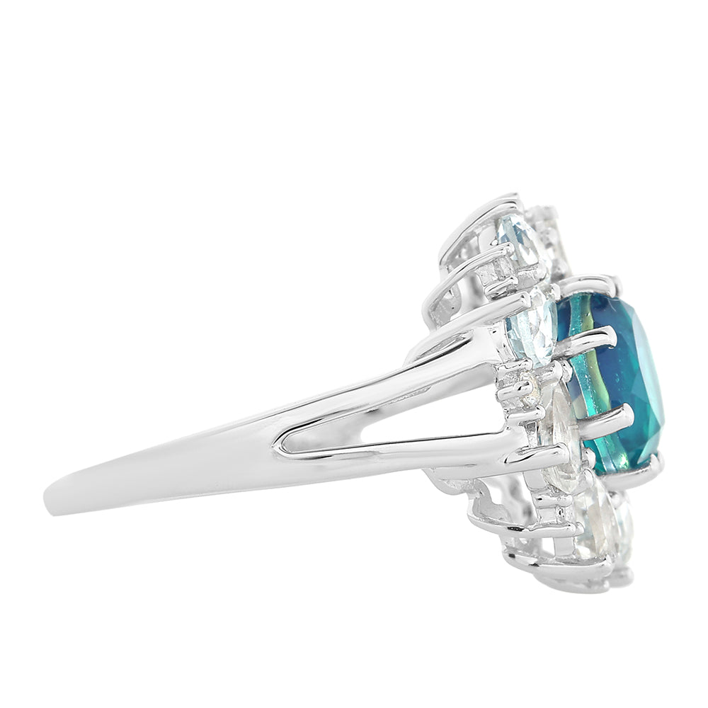 Stříbro 925/1000 - Prsten s Pavím Křemenem a Bílým Topazem - Karátové číslo: 4.14. přibližná hmotnost: 4.1 gramů 2 