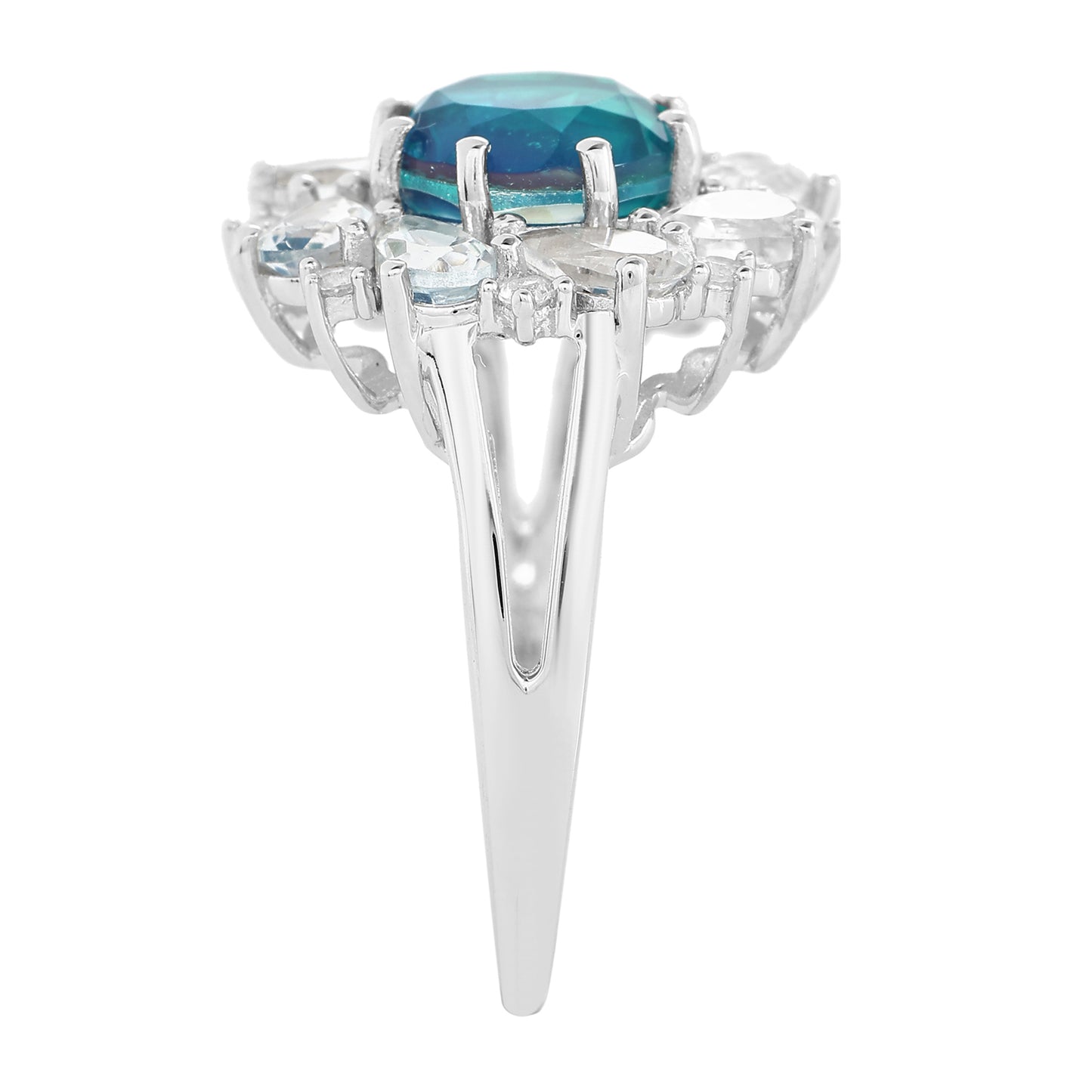 Stříbro 925/1000 - Prsten s Pavím Křemenem a Bílým Topazem - Karátové číslo: 4.14. přibližná hmotnost: 4.1 gramů