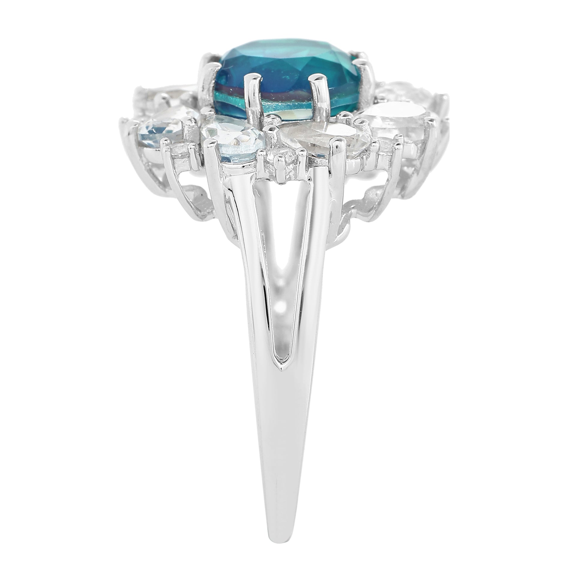 Stříbro 925/1000 - Prsten s Pavím Křemenem a Bílým Topazem - Karátové číslo: 4.14. přibližná hmotnost: 4.1 gramů 7 