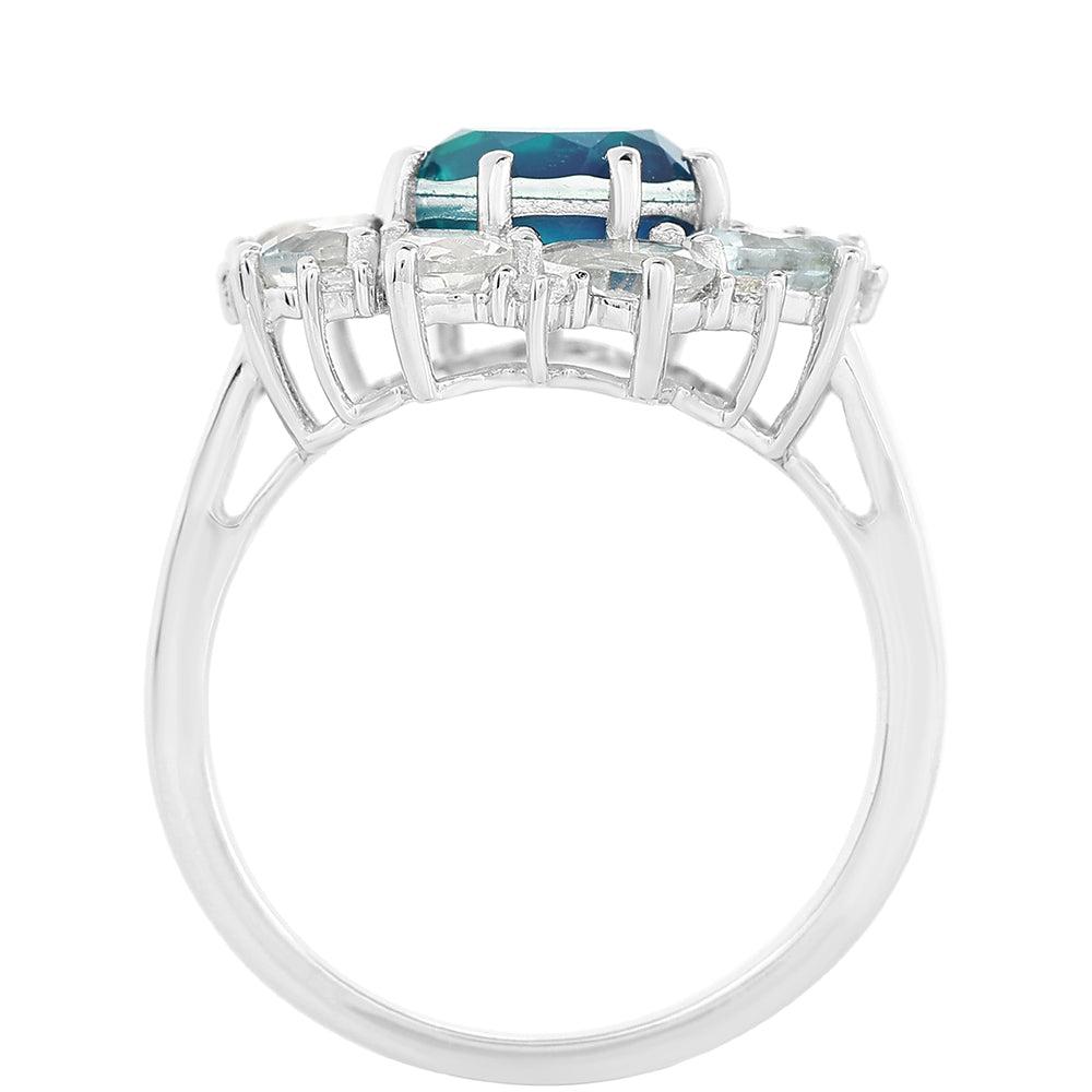 Stříbro 925/1000 - Prsten s Pavím Křemenem a Bílým Topazem - Karátové číslo: 4.14. přibližná hmotnost: 4.1 gramů