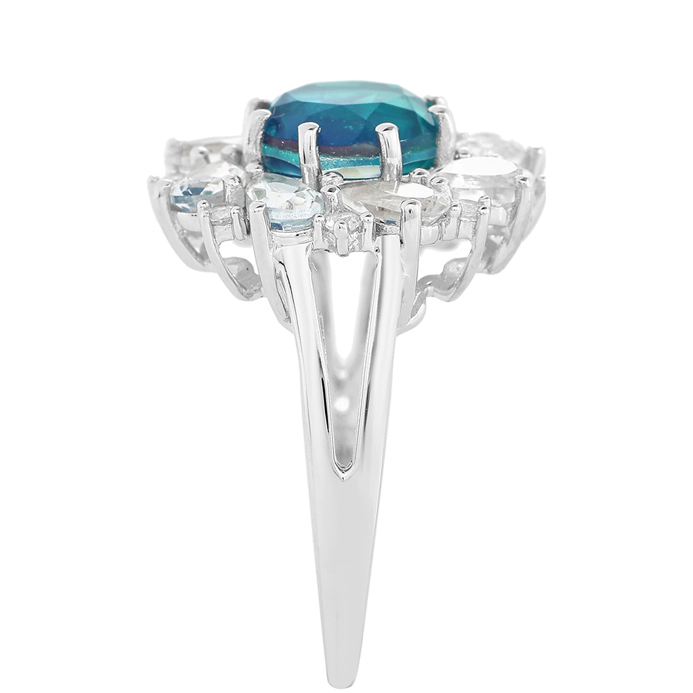 Stříbro 925/1000 - Prsten s Pavím Křemenem a Bílým Topazem - Karátové číslo: 4.14. přibližná hmotnost: 4.1 gramů