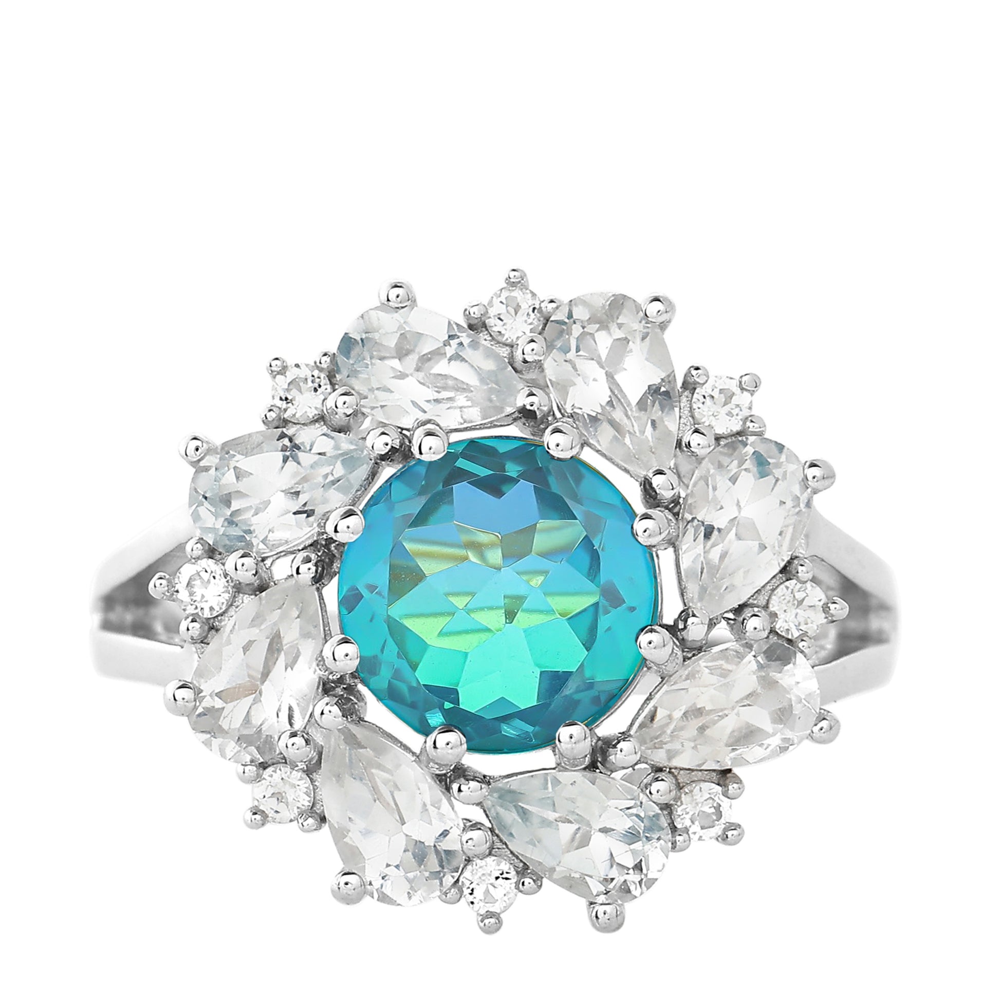 Stříbro 925/1000 - Prsten s Pavím Křemenem a Bílým Topazem - Karátové číslo: 4.14. přibližná hmotnost: 4.1 gramů 8 