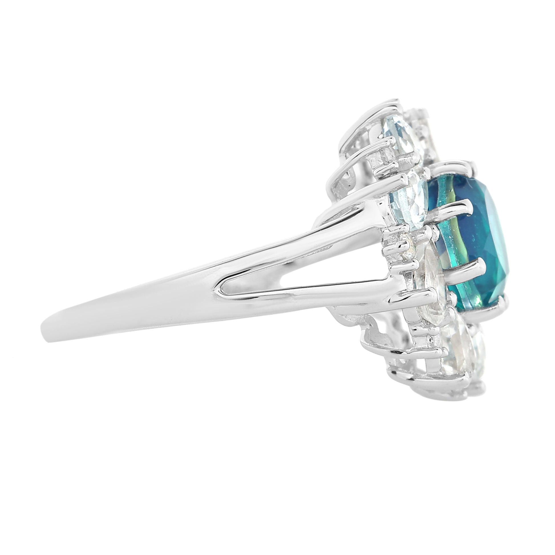 Stříbro 925/1000 - Prsten s Pavím Křemenem a Bílým Topazem - Karátové číslo: 4.14. přibližná hmotnost: 4.1 gramů 5 