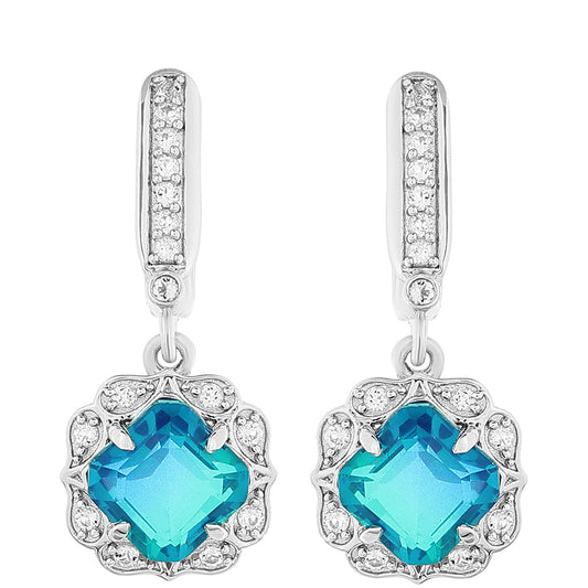 Stříbro 925/1000 - Náušnice s Pavím Křemenem a Bílým Topazem - Karátové číslo: 5.66. přibližná hmotnost: 5.9 gramů