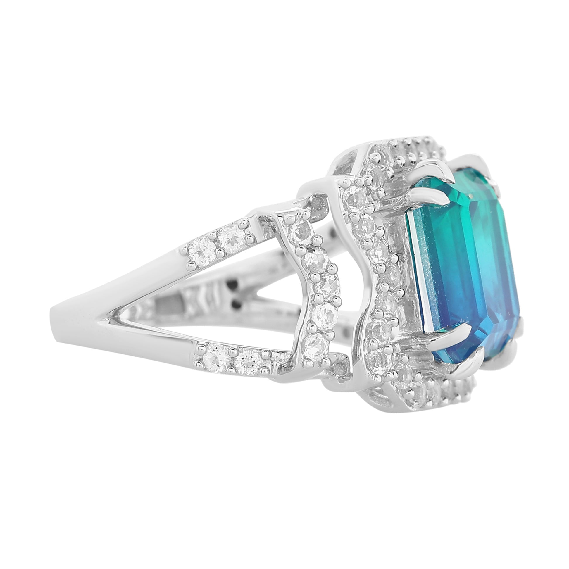 Stříbro 925/1000 - Prsten s Pavím Křemenem a Bílým Topazem - Karátové číslo: 4.38. přibližná hmotnost: 5.05 gramů 5 