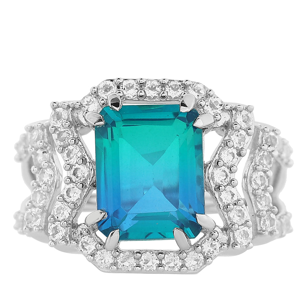 Stříbro 925/1000 - Prsten s Pavím Křemenem a Bílým Topazem - Karátové číslo: 4.38. přibližná hmotnost: 5.05 gramů 1 