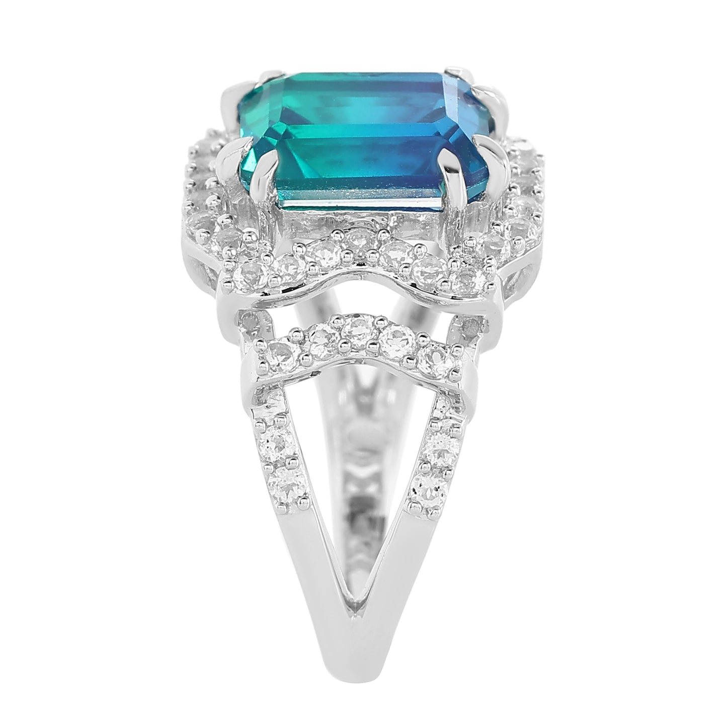 Stříbro 925/1000 - Prsten s Pavím Křemenem a Bílým Topazem - Karátové číslo: 4.38. přibližná hmotnost: 5.05 gramů