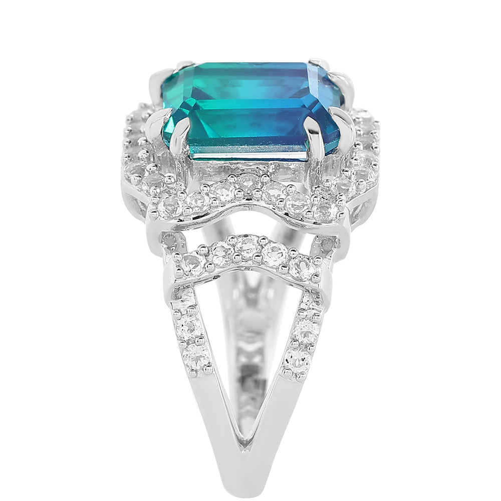 Stříbro 925/1000 - Prsten s Pavím Křemenem a Bílým Topazem - Karátové číslo: 4.38. přibližná hmotnost: 5.05 gramů