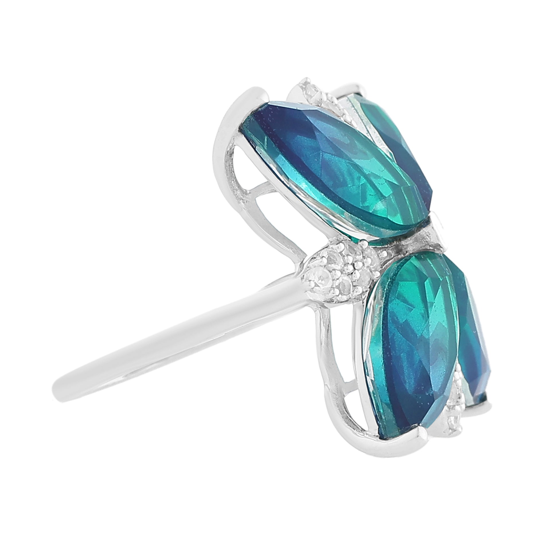 Stříbro 925/1000 - Prsten s Pavím Křemenem a Bílým Topazem - Karátové číslo: 12.01. přibližná hmotnost: 6.2 gramů 5 