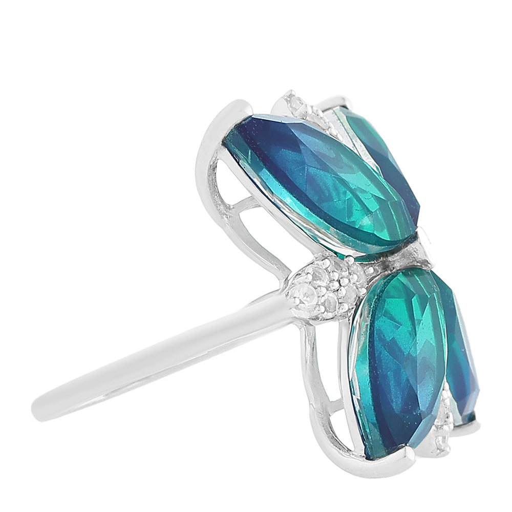 Stříbro 925/1000 - Prsten s Pavím Křemenem a Bílým Topazem - Karátové číslo: 12.01. přibližná hmotnost: 6.2 gramů