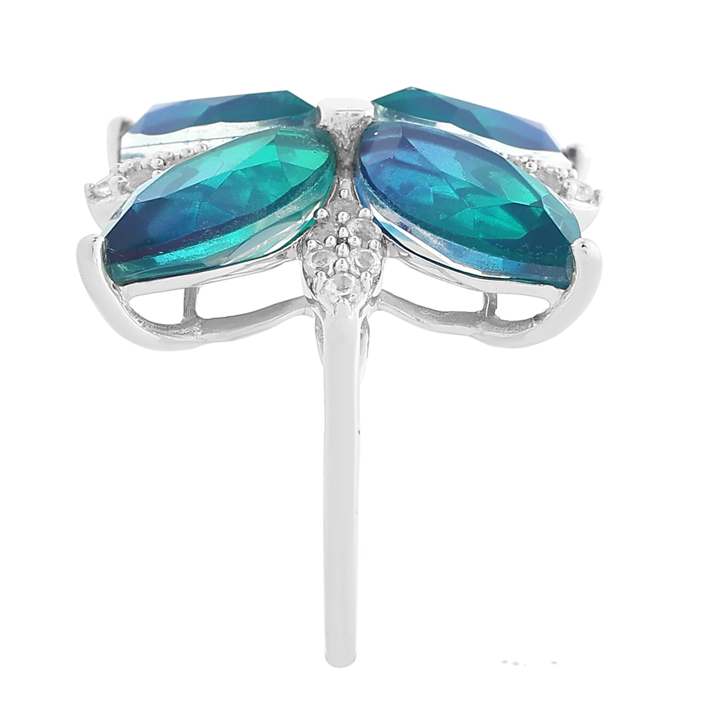 Stříbro 925/1000 - Prsten s Pavím Křemenem a Bílým Topazem - Karátové číslo: 12.01. přibližná hmotnost: 6.2 gramů