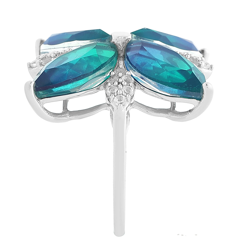 Stříbro 925/1000 - Prsten s Pavím Křemenem a Bílým Topazem - Karátové číslo: 12.01. přibližná hmotnost: 6.2 gramů 4 