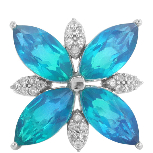 Stříbro 925/1000 - Prsten s Pavím Křemenem a Bílým Topazem - Karátové číslo: 12.01. přibližná hmotnost: 6.2 gramů