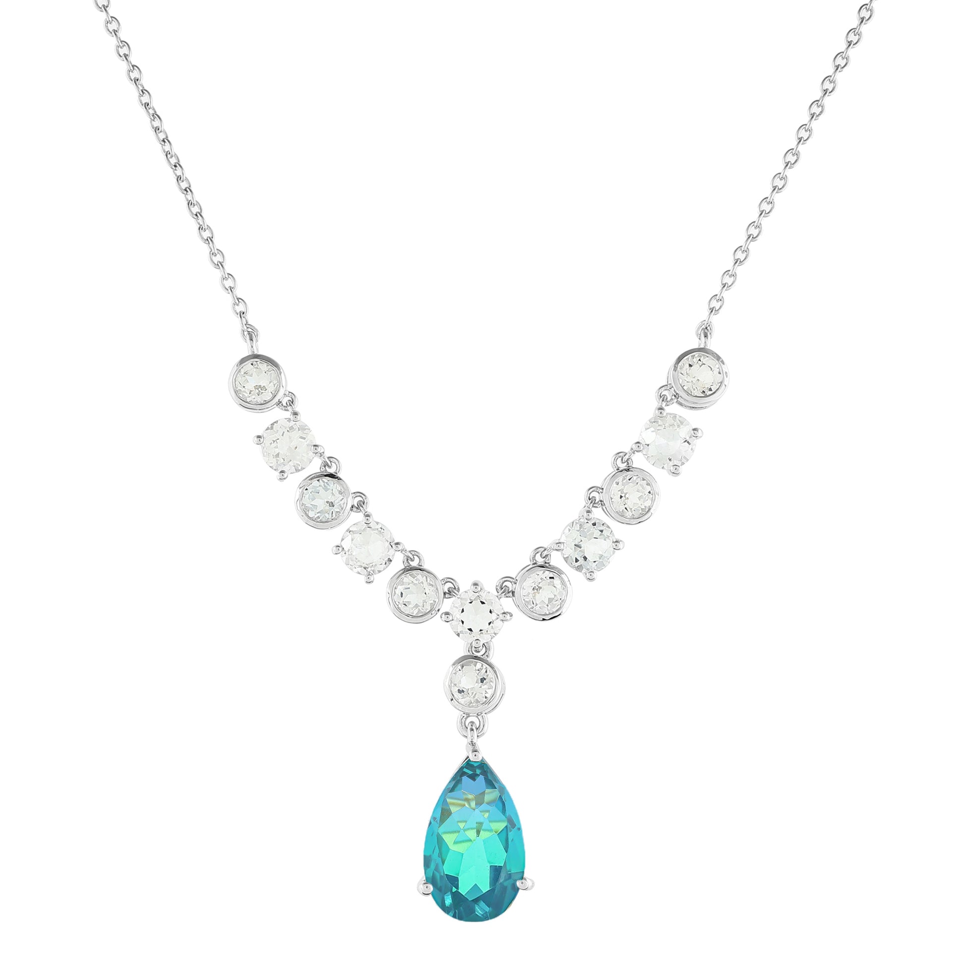 Stříbro 925/1000 - Náhrdelník s Pavím Křemenem a Bílým Topazem - Karátové číslo: 10.18. přibližná hmotnost: 8.78 gramů 4 