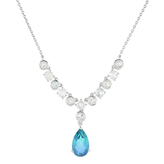 Stříbro 925/1000 - Náhrdelník s Pavím Křemenem a Bílým Topazem - Karátové číslo: 10.18. přibližná hmotnost: 8.78 gramů