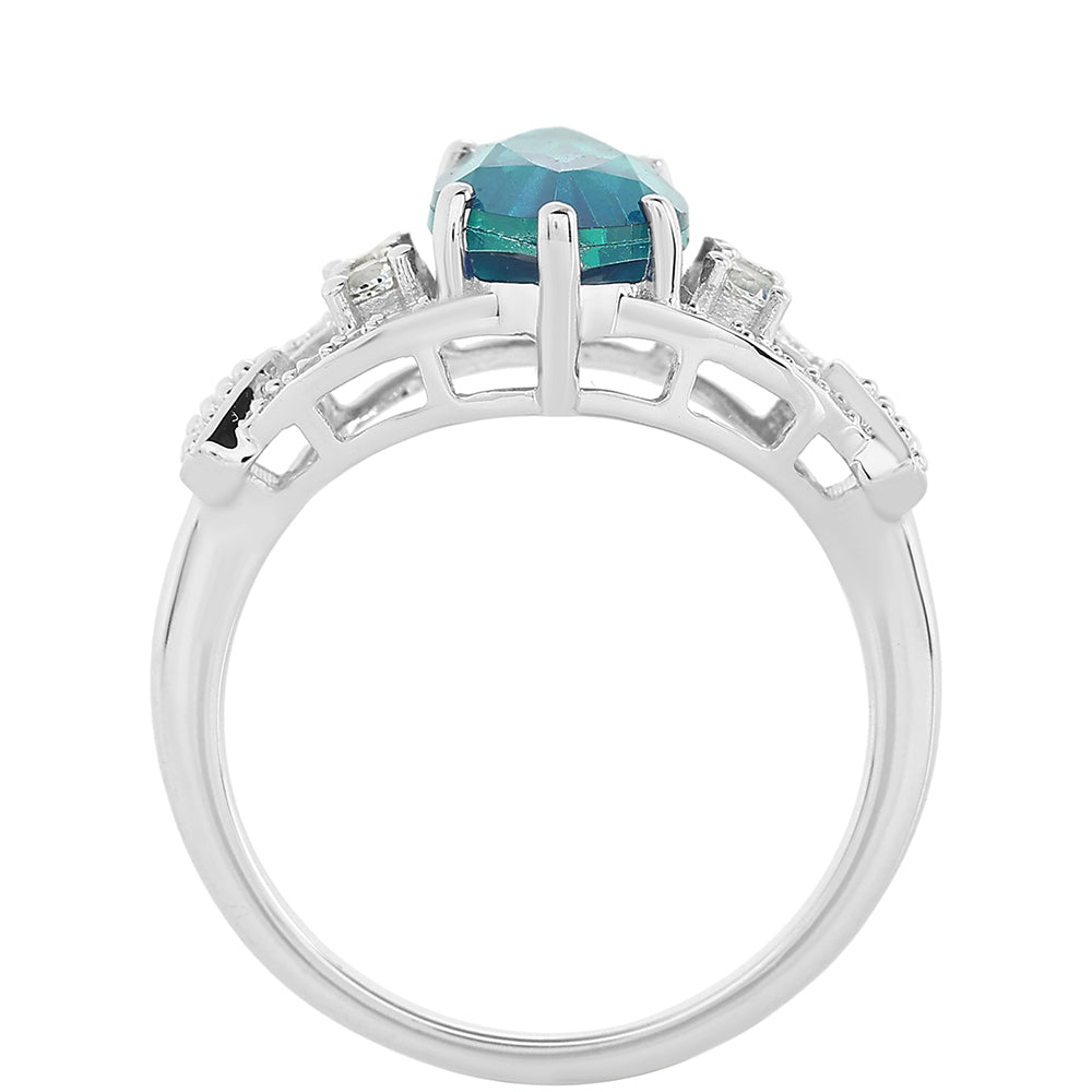 Stříbro 925/1000 - Prsten s Pavím Křemenem a Bílým Topazem - Karátové číslo: 3.2. přibližná hmotnost: 3.78 gramů