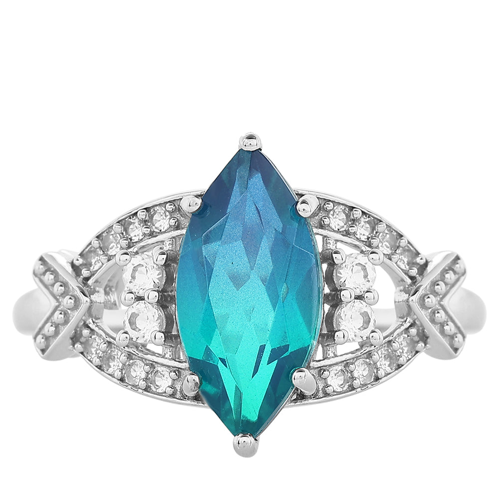 Stříbro 925/1000 - Prsten s Pavím Křemenem a Bílým Topazem - Karátové číslo: 3.2. přibližná hmotnost: 3.78 gramů 1 