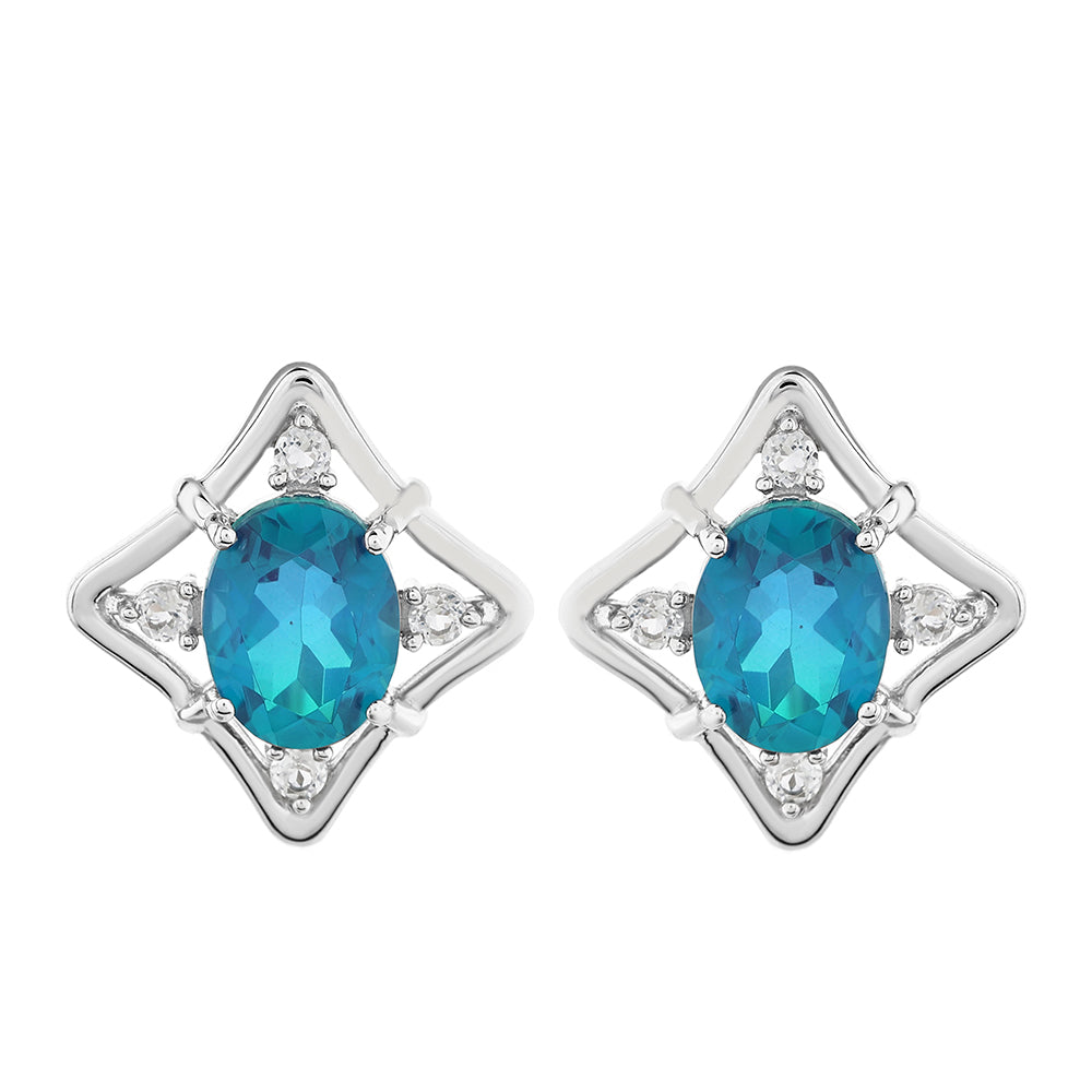 Stříbro 925/1000 - Náušnice s Pavím Křemenem a Bílým Topazem - Karátové číslo: 4.26. přibližná hmotnost: 4.83 gramů