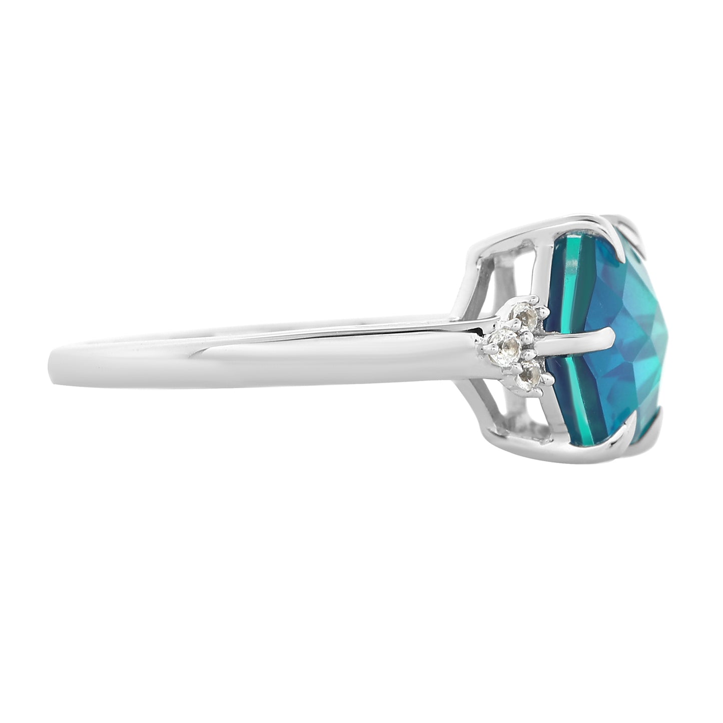 Stříbro 925/1000 - Prsten s Pavím Křemenem a Bílým Topazem - Karátové číslo: 4.02. přibližná hmotnost: 3.11 gramů