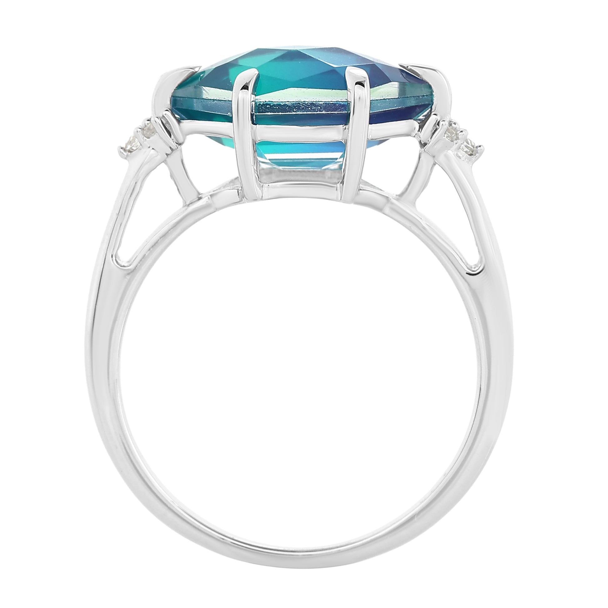 Stříbro 925/1000 - Prsten s Pavím Křemenem a Bílým Topazem - Karátové číslo: 4.02. přibližná hmotnost: 3.11 gramů 6 