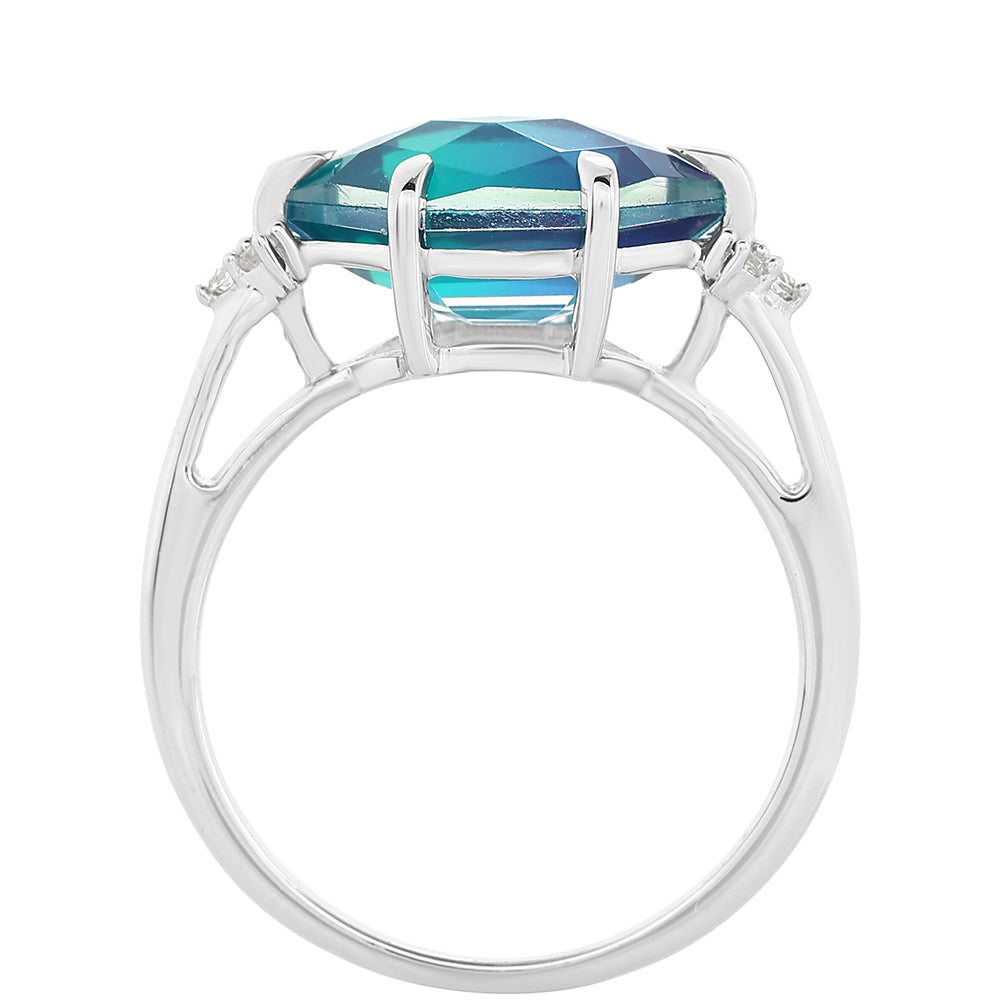 Stříbro 925/1000 - Prsten s Pavím Křemenem a Bílým Topazem - Karátové číslo: 4.02. přibližná hmotnost: 3.11 gramů