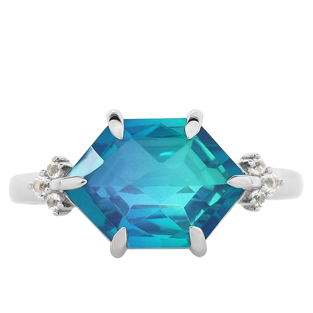 Stříbro 925/1000 - Prsten s Pavím Křemenem a Bílým Topazem - Karátové číslo: 4.02. přibližná hmotnost: 3.11 gramů