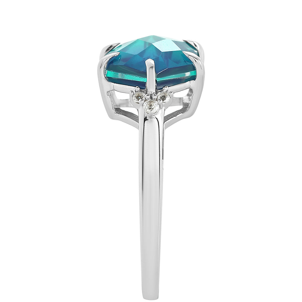 Stříbro 925/1000 - Prsten s Pavím Křemenem a Bílým Topazem - Karátové číslo: 4.02. přibližná hmotnost: 3.11 gramů 4 