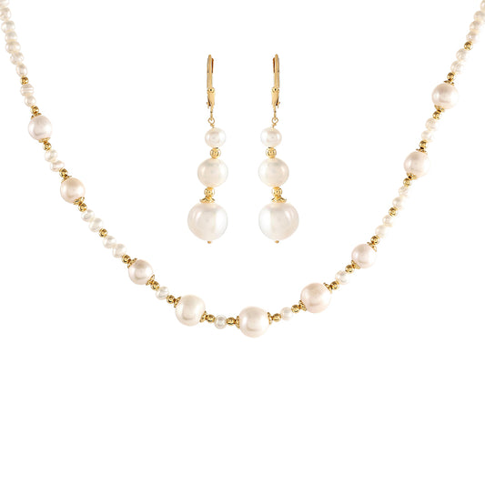 Pozlacené Stříbro 925/1000 - Sada s Barokní Sladkovodní Kultivovanou Perlou - Karátové číslo: 106.15. přibližná hmotnost: 25.44 gramů ( Náhrdelník+Náušnice )