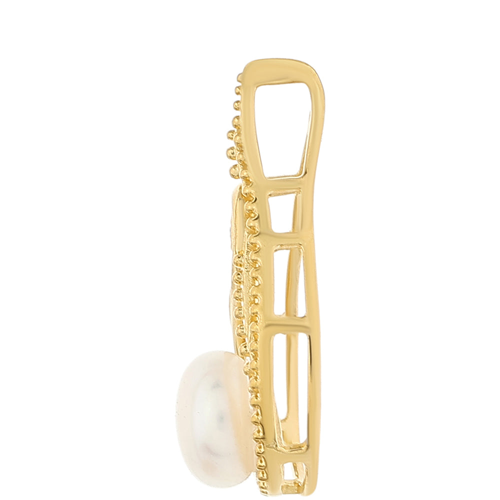 Pozlacené Stříbro 925/1000 - Přívěsek s Barokní Sladkovodní Kultivovanou Perlou a Bílým Topazem - Karátové číslo: 1.82. přibližná hmotnost: 1.53 gramů 2 