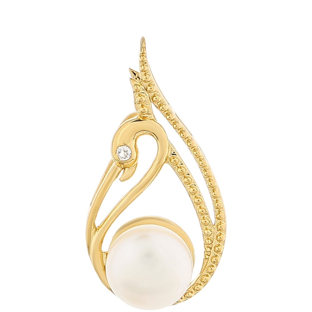 Pozlacené Stříbro 925/1000 - Přívěsek s Barokní Sladkovodní Kultivovanou Perlou a Bílým Topazem - Karátové číslo: 1.82. přibližná hmotnost: 1.53 gramů