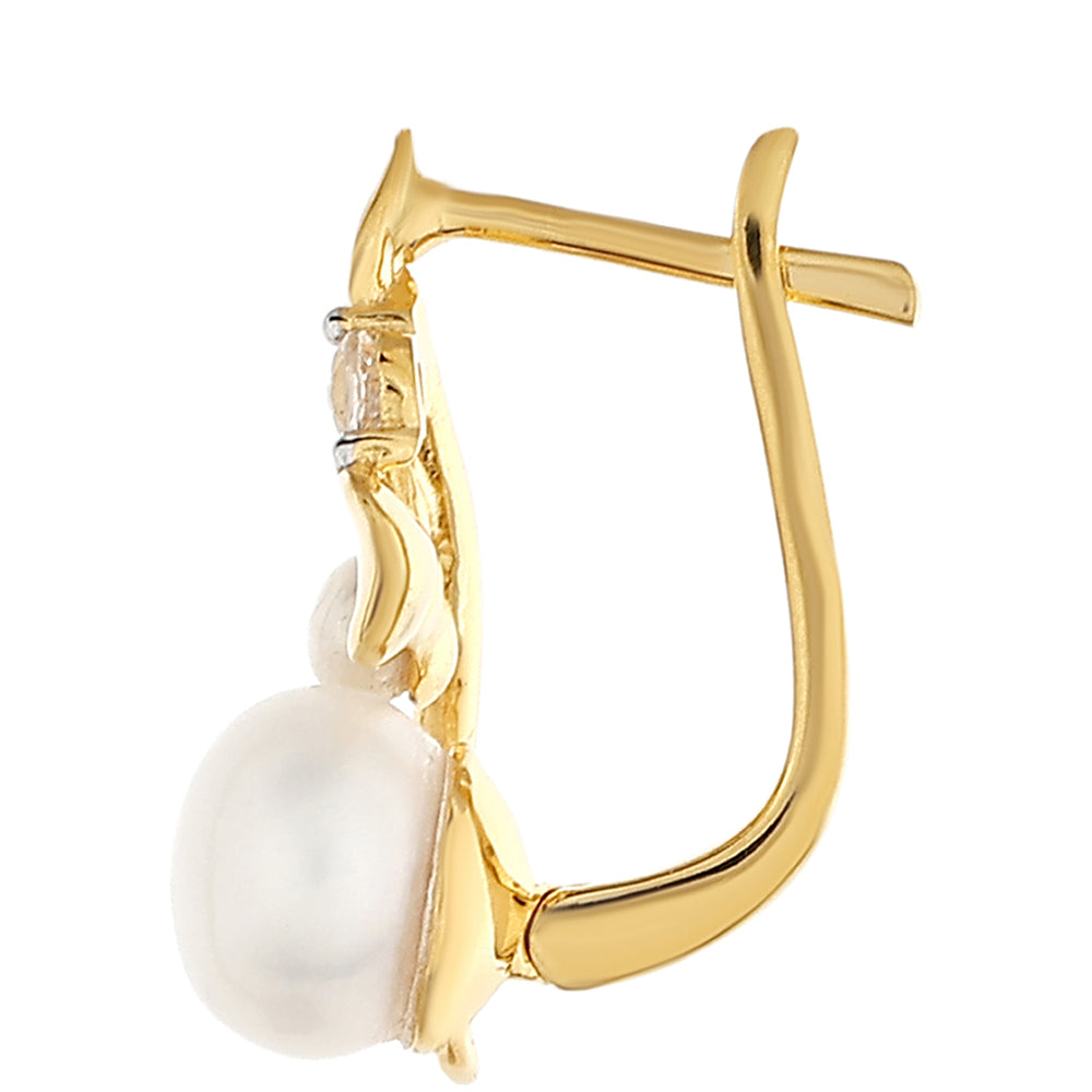 Pozlacené Stříbro 925/1000 - Náušnice s Barokní Sladkovodní Kultivovanou Perlou a Bílým Topazem - Karátové číslo: 4.28. přibližná hmotnost: 3.42 gramů 2 