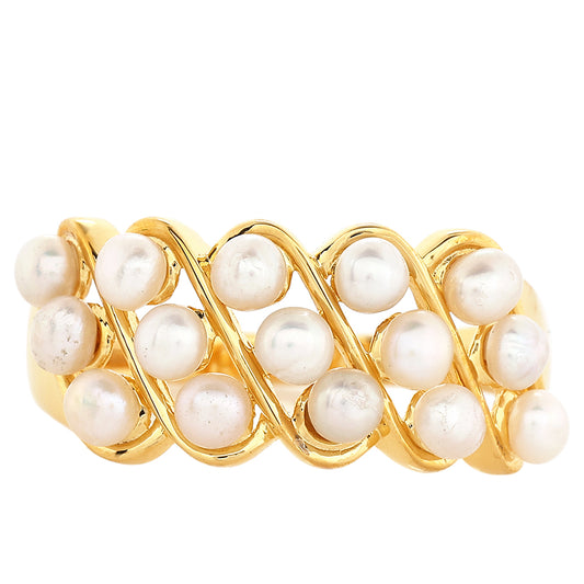 Pozlacené Stříbro 925/1000 - Prsten s Barokní Sladkovodní Kultivovanou Perlou - Karátové číslo: 1.77. přibližná hmotnost: 3.94 gramů