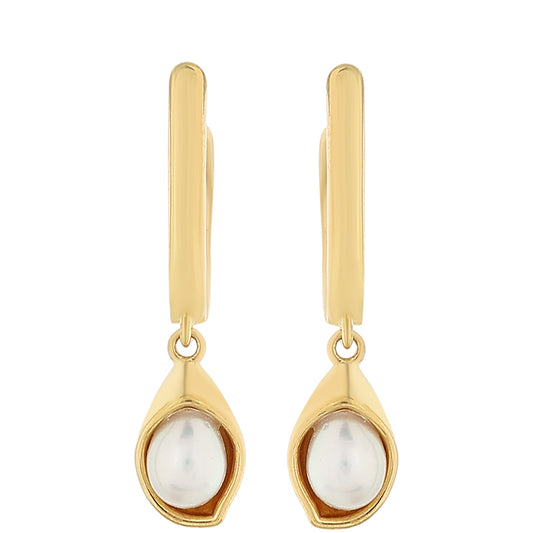 Pozlacené Stříbro 925/1000 - Náušnice s Barokní Sladkovodní Kultivovanou Perlou - Karátové číslo: 1.16. přibližná hmotnost: 2.51 gramů