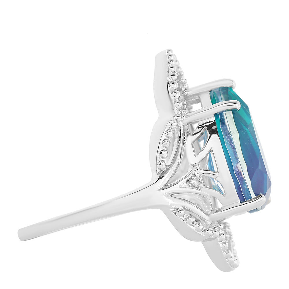 Stříbro 925/1000 - Prsten s Pavím Křemenem a Bílým Topazem - Karátové číslo: 4.19. přibližná hmotnost: 4.49 gramů