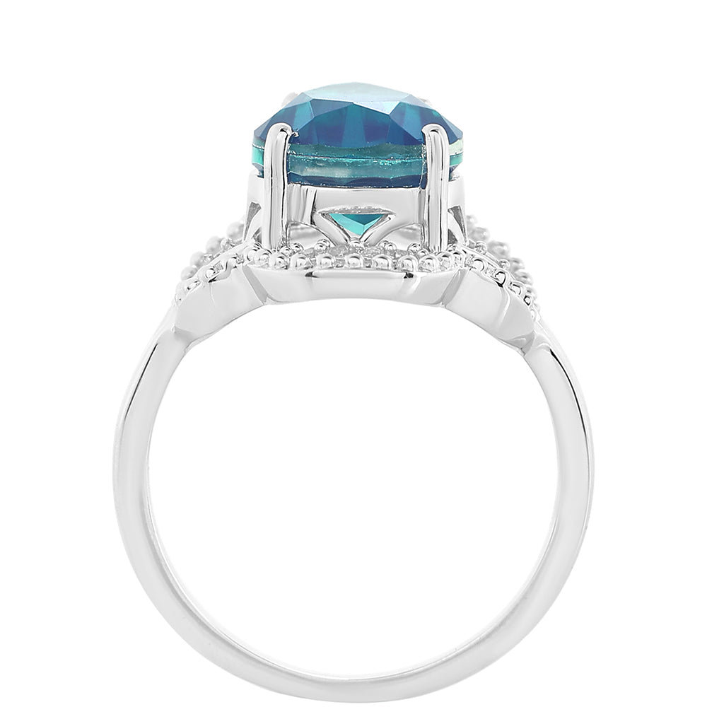 Stříbro 925/1000 - Prsten s Pavím Křemenem a Bílým Topazem - Karátové číslo: 4.19. přibližná hmotnost: 4.49 gramů