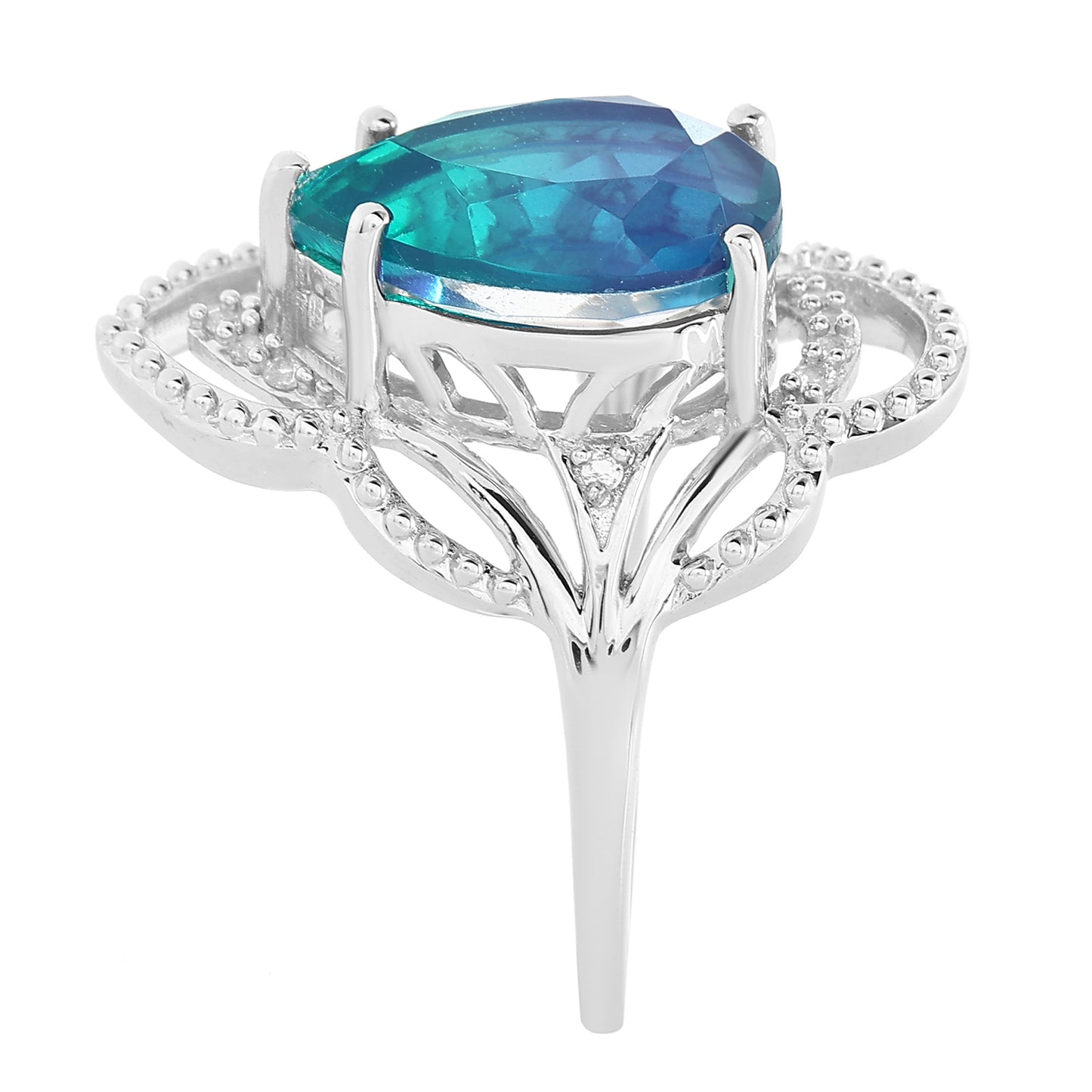 Stříbro 925/1000 - Prsten s Pavím Křemenem a Bílým Topazem - Karátové číslo: 4.19. přibližná hmotnost: 4.49 gramů