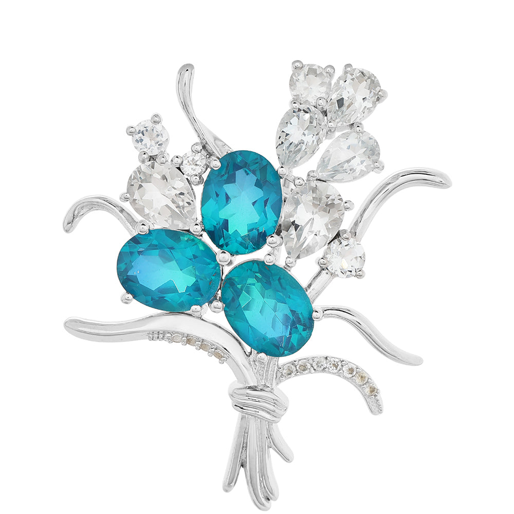 Stříbro 925/1000 - Brož s Pavím Křemenem a Bílým Topazem - Karátové číslo: 9.85. přibližná hmotnost: 8.51 gramů 1 