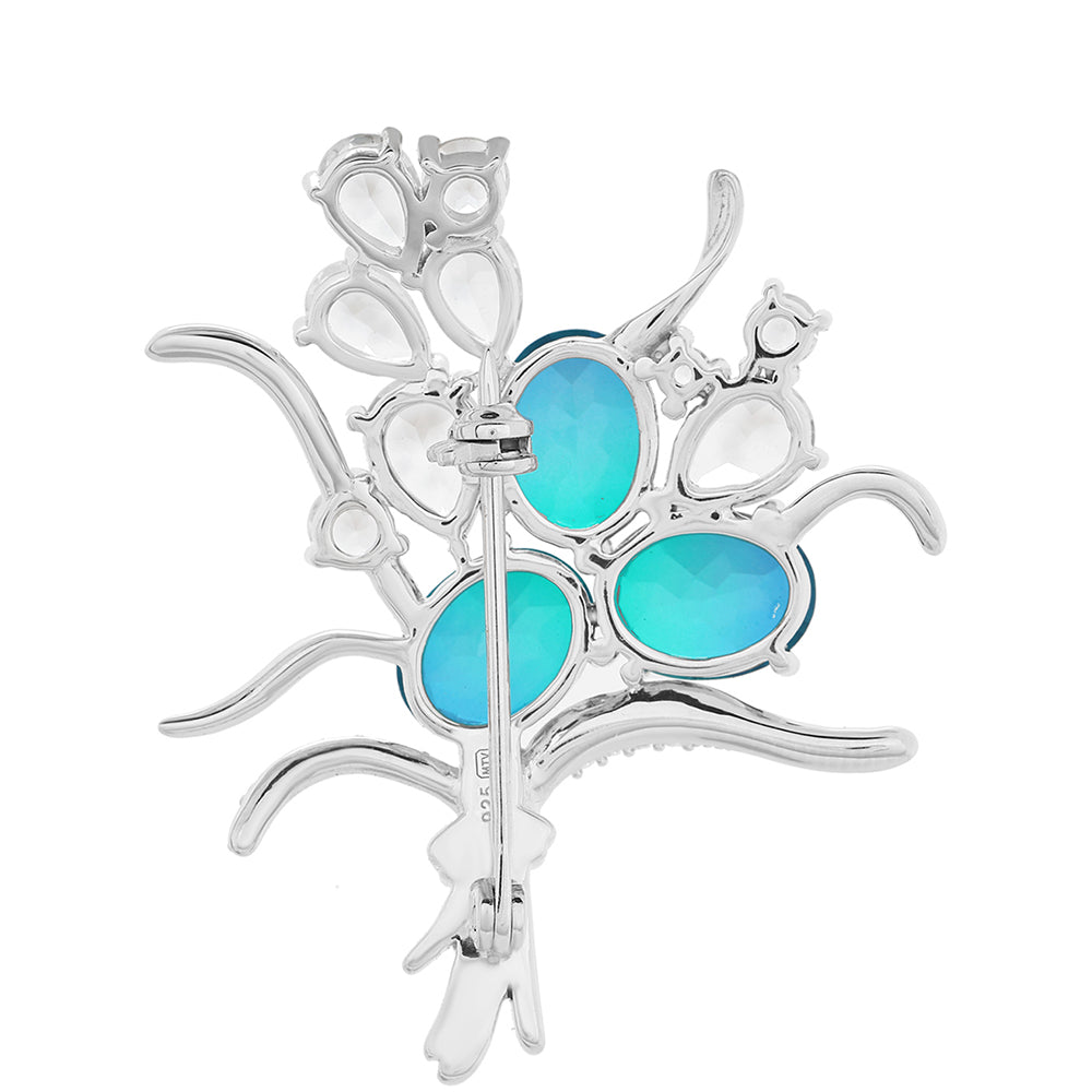 Stříbro 925/1000 - Brož s Pavím Křemenem a Bílým Topazem - Karátové číslo: 9.85. přibližná hmotnost: 8.51 gramů 2 