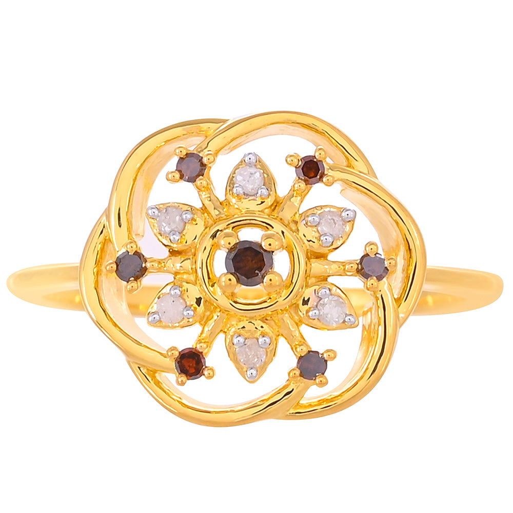 Pozlacený Stříbrný Prsten s Červeným Diamantem a Bílým Diamantem 1 