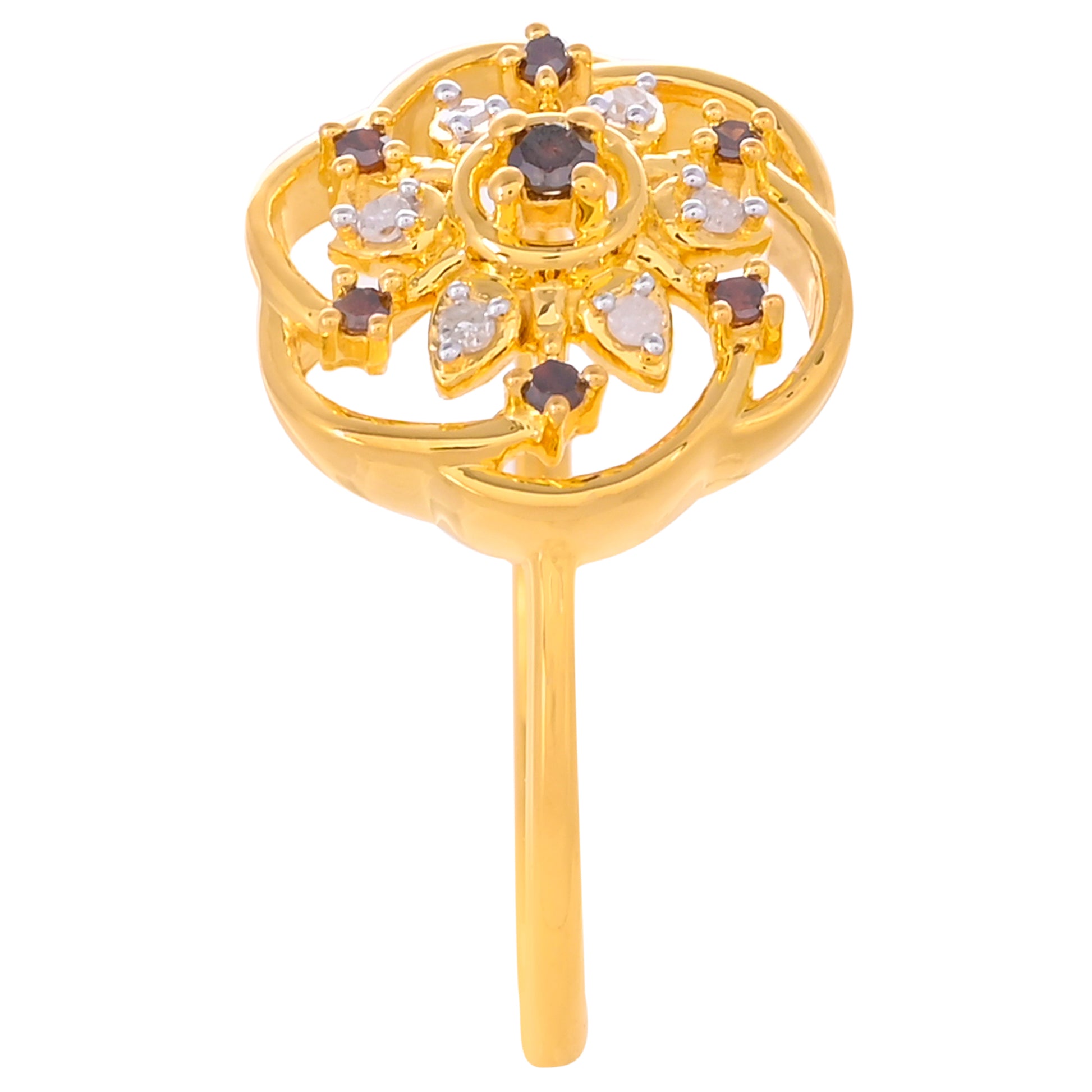 Pozlacený Stříbrný Prsten s Červeným Diamantem a Bílým Diamantem 3 