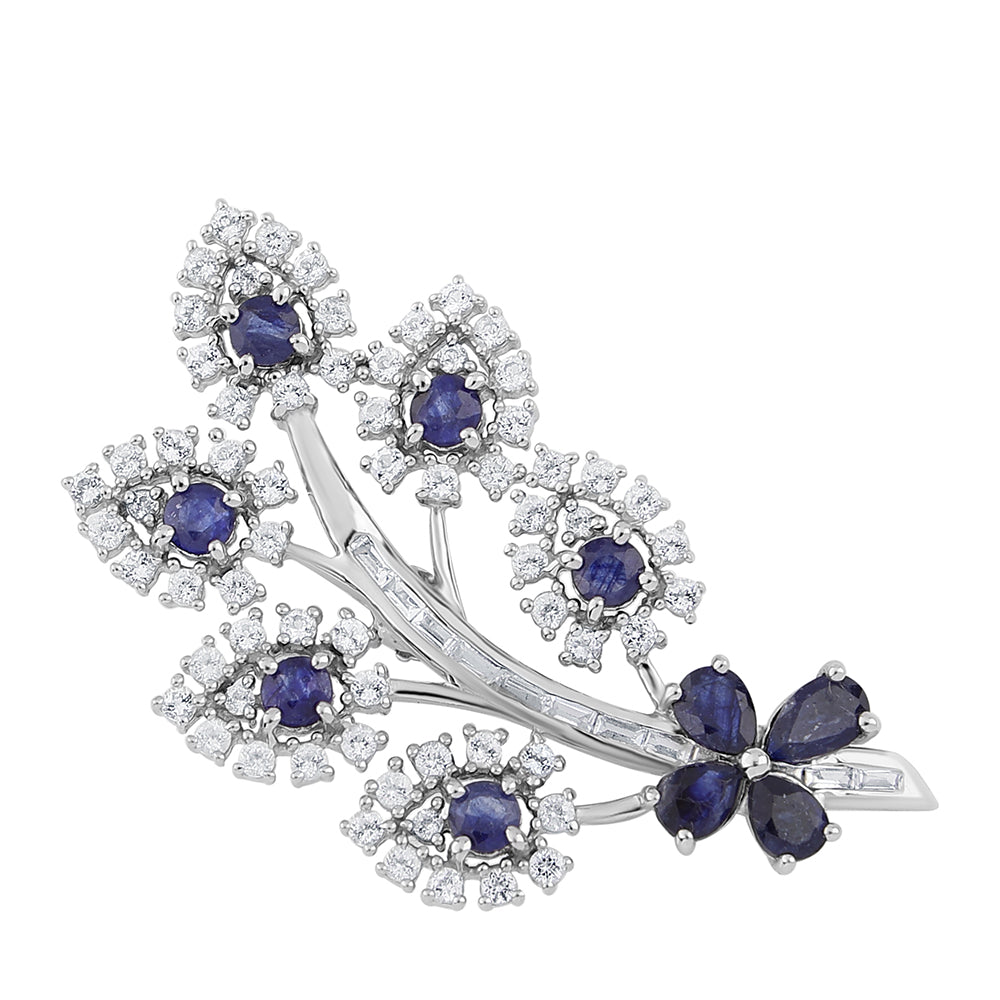 925 / 1000 Sterlingové Stříbro Brož s Modrým Safírem a Bílým Topazem 1 