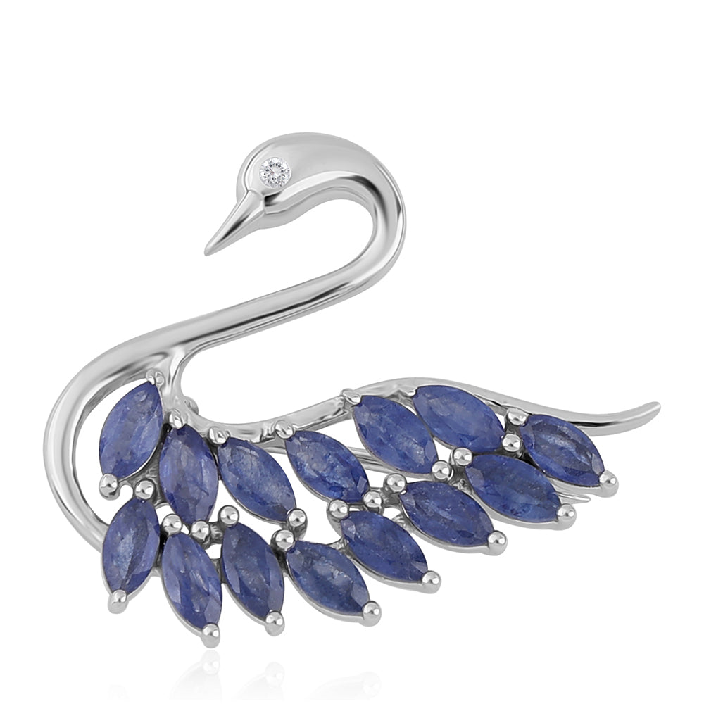 925 / 1000 Sterlingové Stříbro Brož s Modrým Safírem a Bílým Topazem